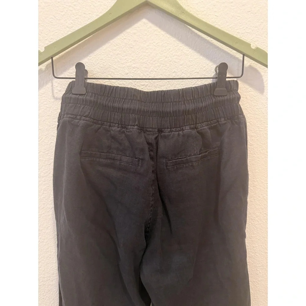 Quince Pants Womens Small Black Linen Cropped Wide Leg Drawstring Pull On